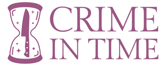 Ein Logo einer Sanduhr, in der Küchenmesser steckt neben dem Schriftzug "Crime in Time"