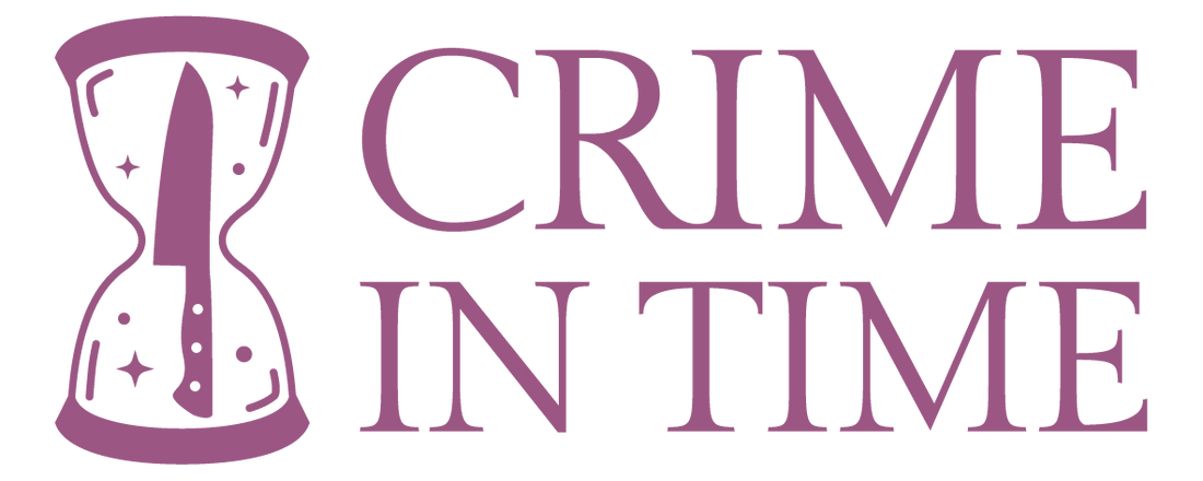 Ein Logo einer Sanduhr, in der Küchenmesser steckt neben dem Schriftzug "Crime in Time"